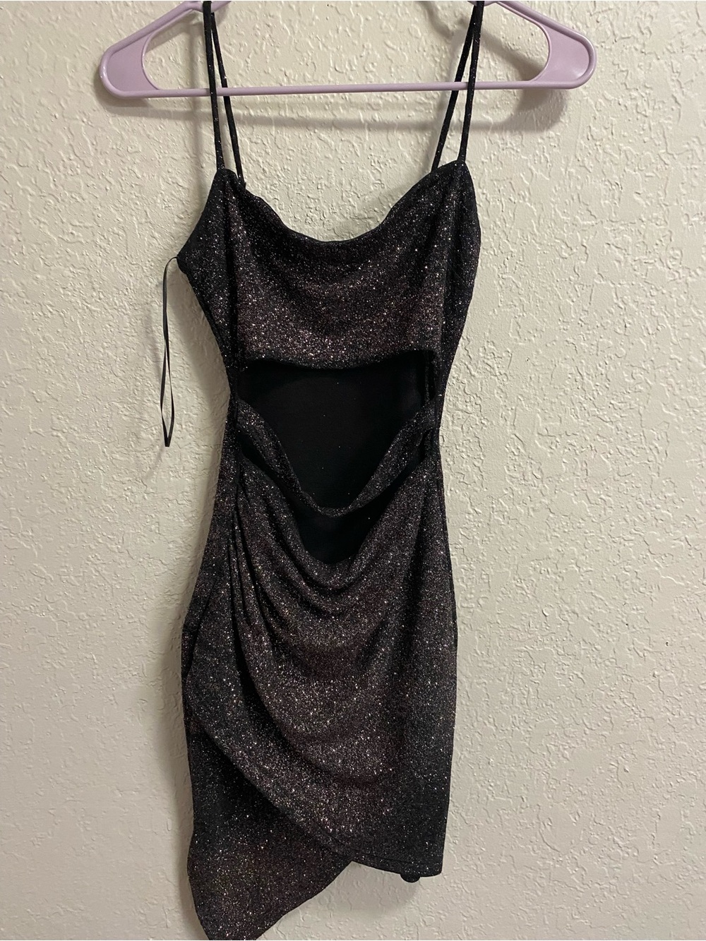 Windsor Black Glitter Cutout Cowl Mini Dress